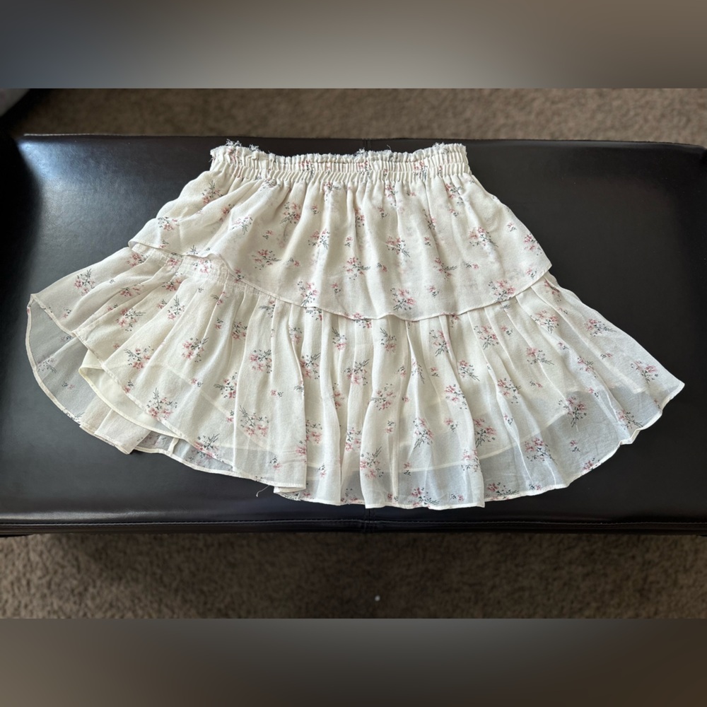 Loveshackfancy Silk Pleated Ruffle Floral Tiered Mini Skirt size small